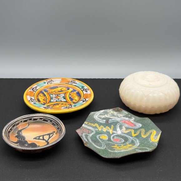Vintage Lot of 4 Small Decorative Trinket Dishes Box Handcrafted Mix Styles - Picture 2 of 10